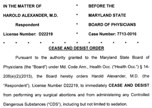 Repeat Offender Harold Alexander Ordered To Stop Abortions in Maryland