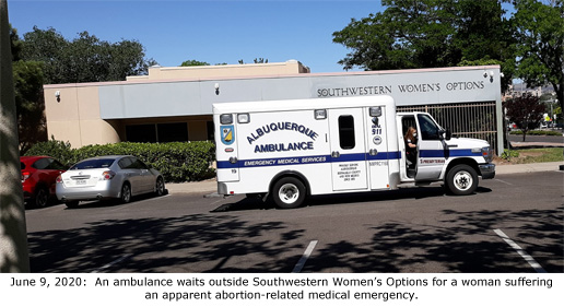 This image has an empty alt attribute; its file name is ambulance-in-front-of-SWO-6-9-2020-cap.jpg