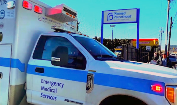 This image has an empty alt attribute; its file name is Hempstead-Ambulance-with-PP-sign-2-11-2022.jpg